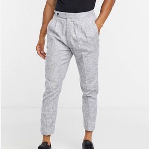 ASOS DESIGN smart tapered linen pants in gray cross hatch